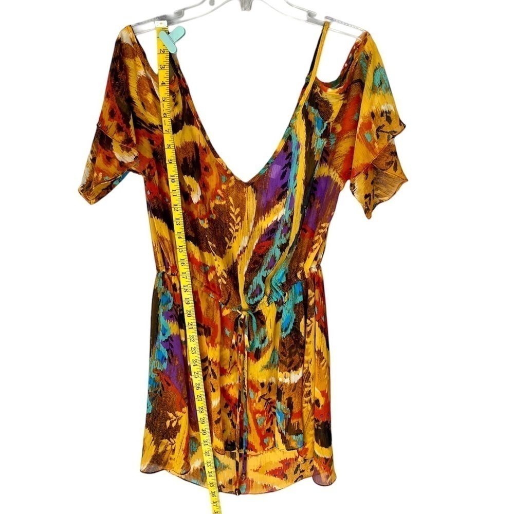 COCO BIANCO Top Cut Out Cold Shoulder Elastic Waist Golds Browns Blues Women L - Picture 4 of 7